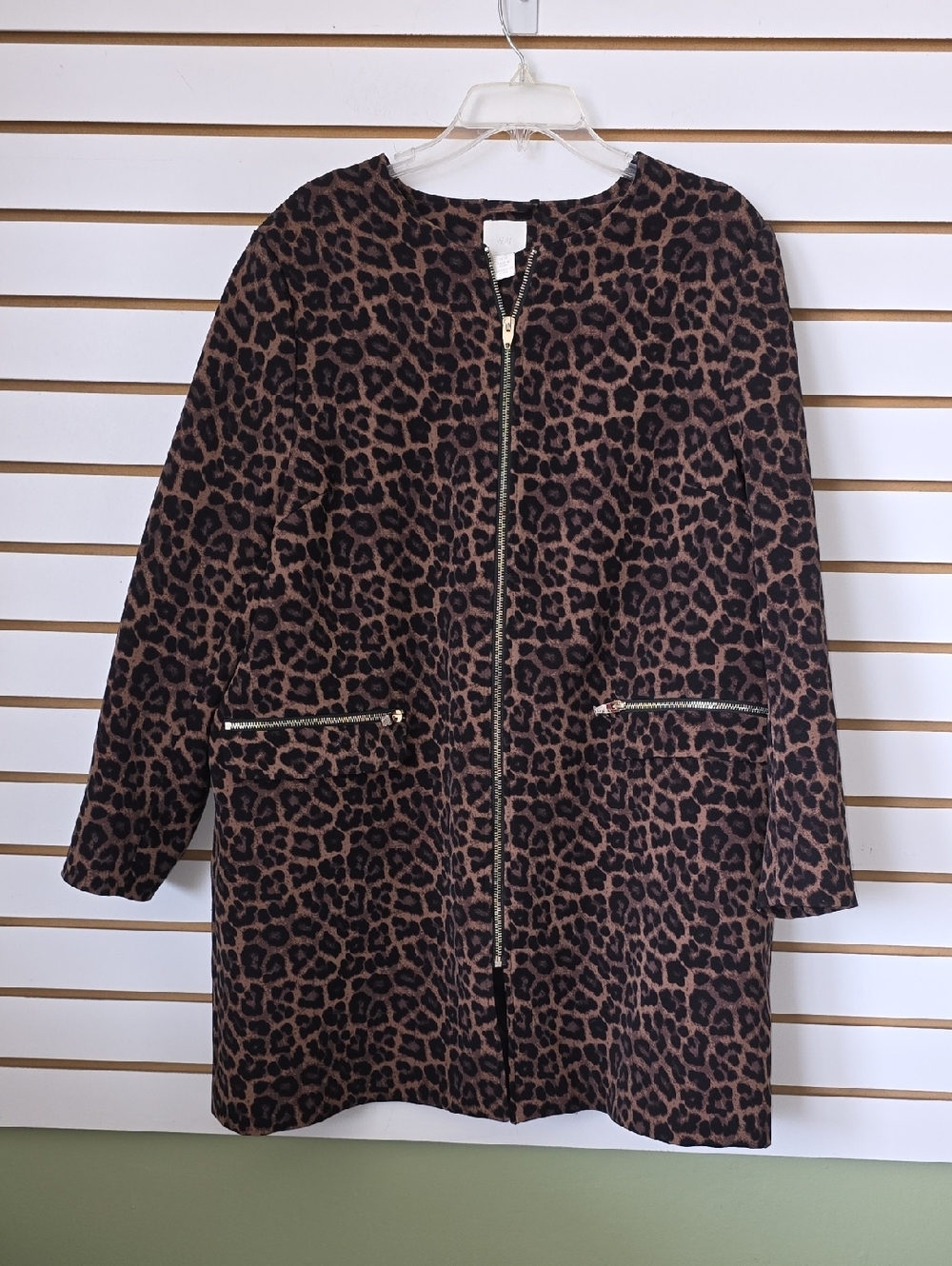 Leopard Print Zip Coat with Gold Accents